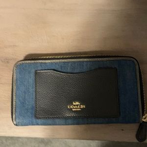 Zip around coach denim wallet